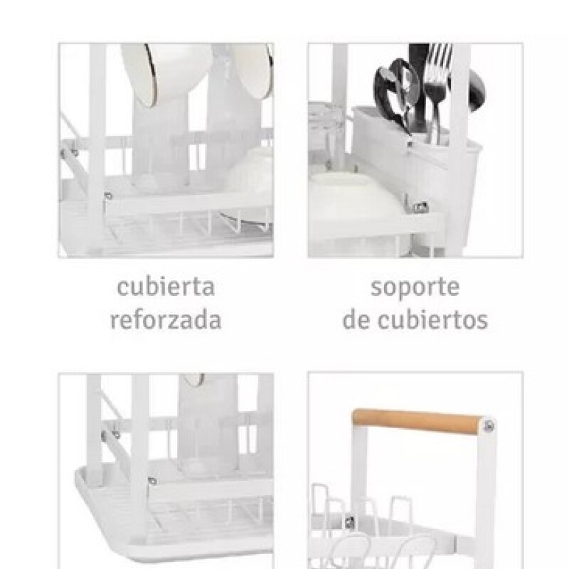 Escurridor de platos 2 pisos metal con madera Blanco