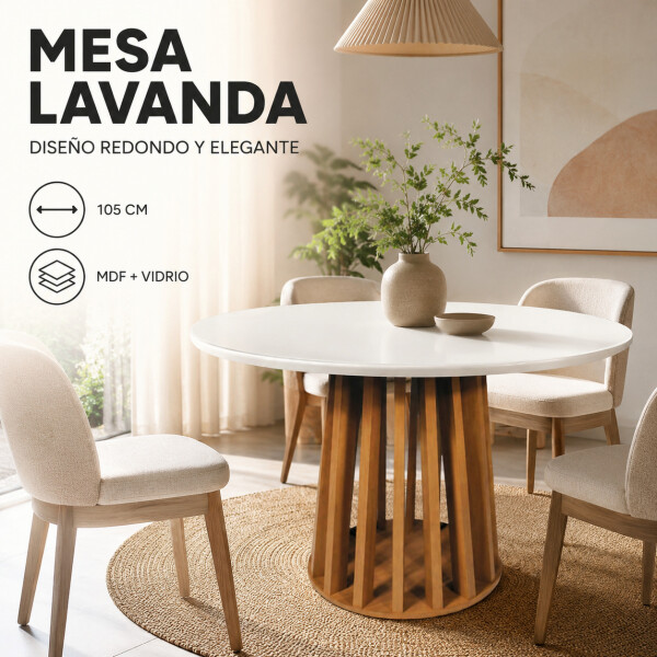 Mesa Comedor ComboHome Lavanda Redonda Diseño Laqueada 105Cm Color Blanco