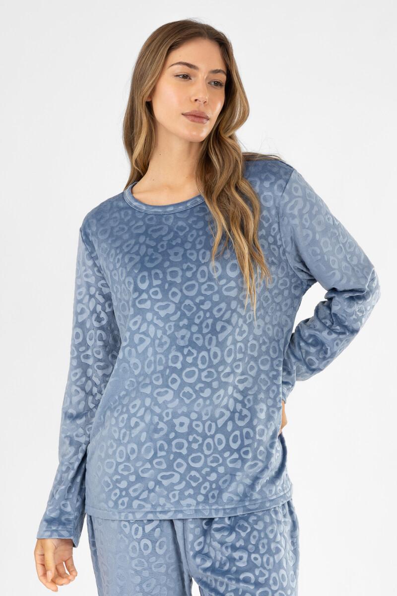Pijama leopard fleece velour Azul