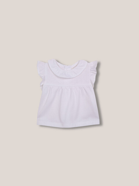 Camiseta Con Cuello Volante Blanco
