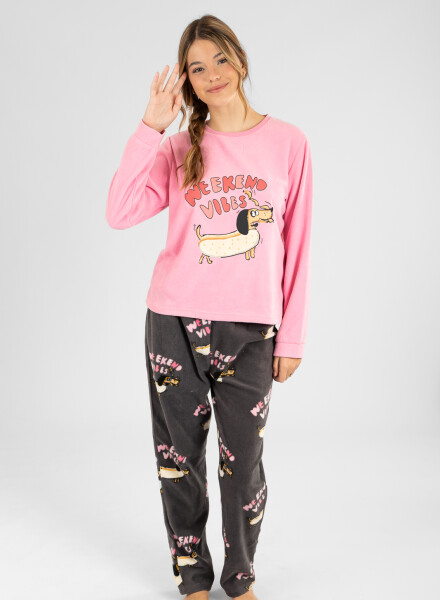 Pijama polar weekend vibes 2 Rosado