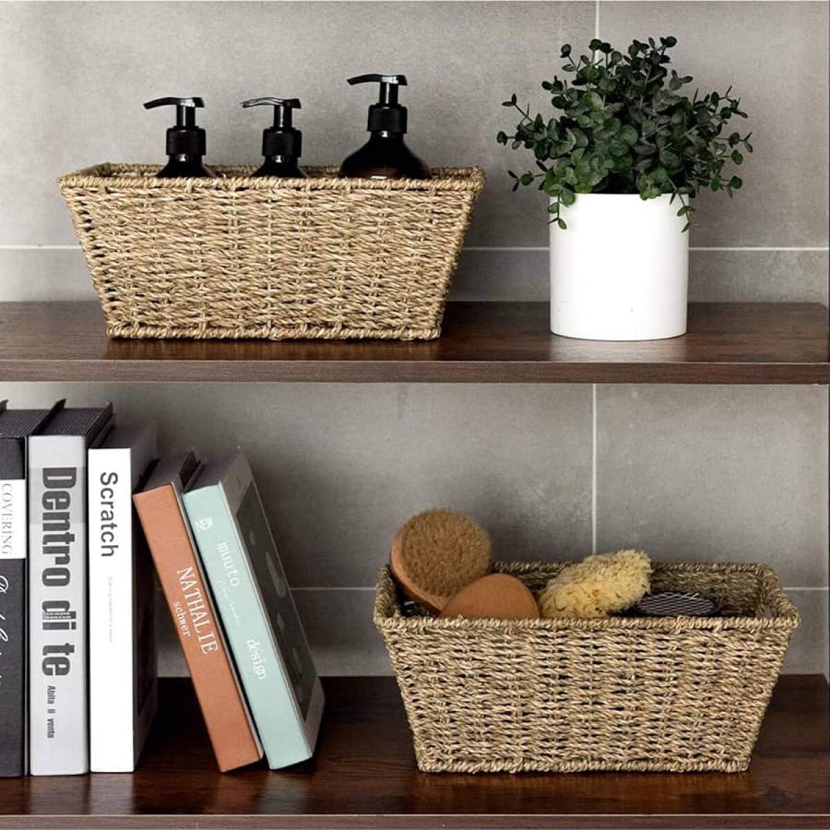 Cesta rectangular algas marinas con manijas 