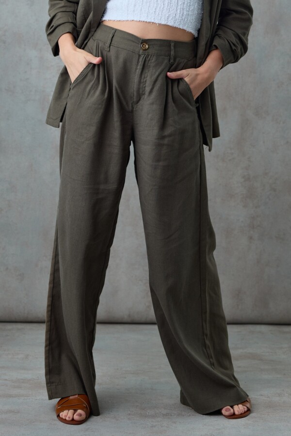 Pantalon Lino Wide OLIVA