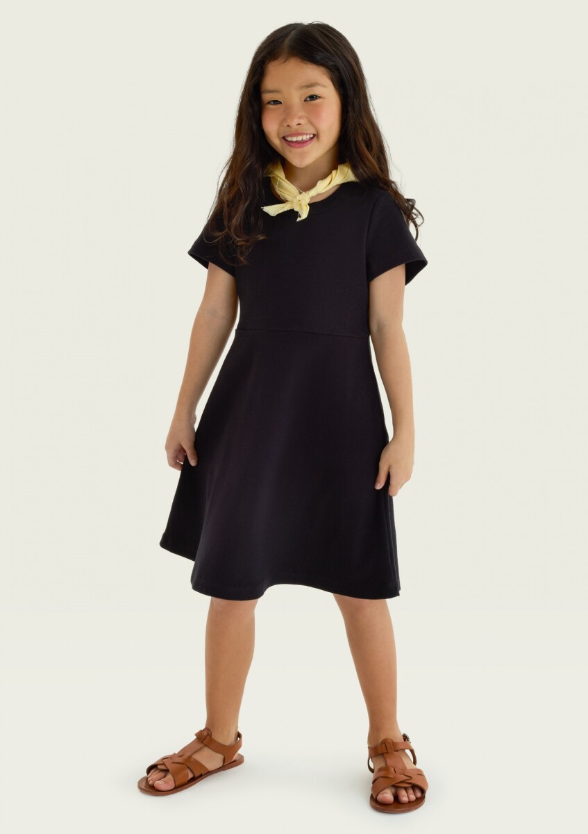 VESTIDO CORTO EN TELA ACANALADA LISO - NEGRO 