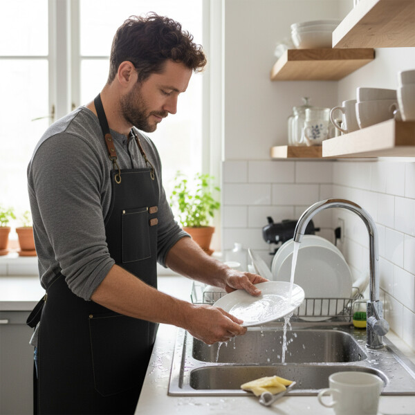 Delantal Gastronómico Jean Cocina Barbería Asado Chef Taller Color Negro