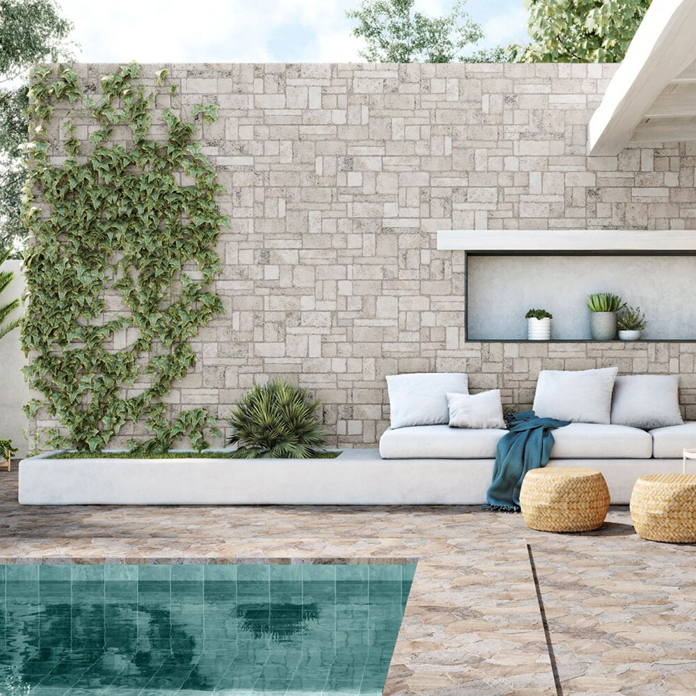 PORCELANATO PARA EXTERIOR BORGOGNA WHITE STONEWORK "A" 44.2X66.4 CM Porcelanato Para Exterior Borgogna White Stonework "a" 44.2x66.4 Cm