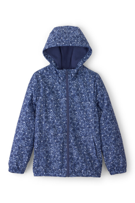 Campera resistente al agua, azul marino, diseño floral. Talles 4-10 Sin color