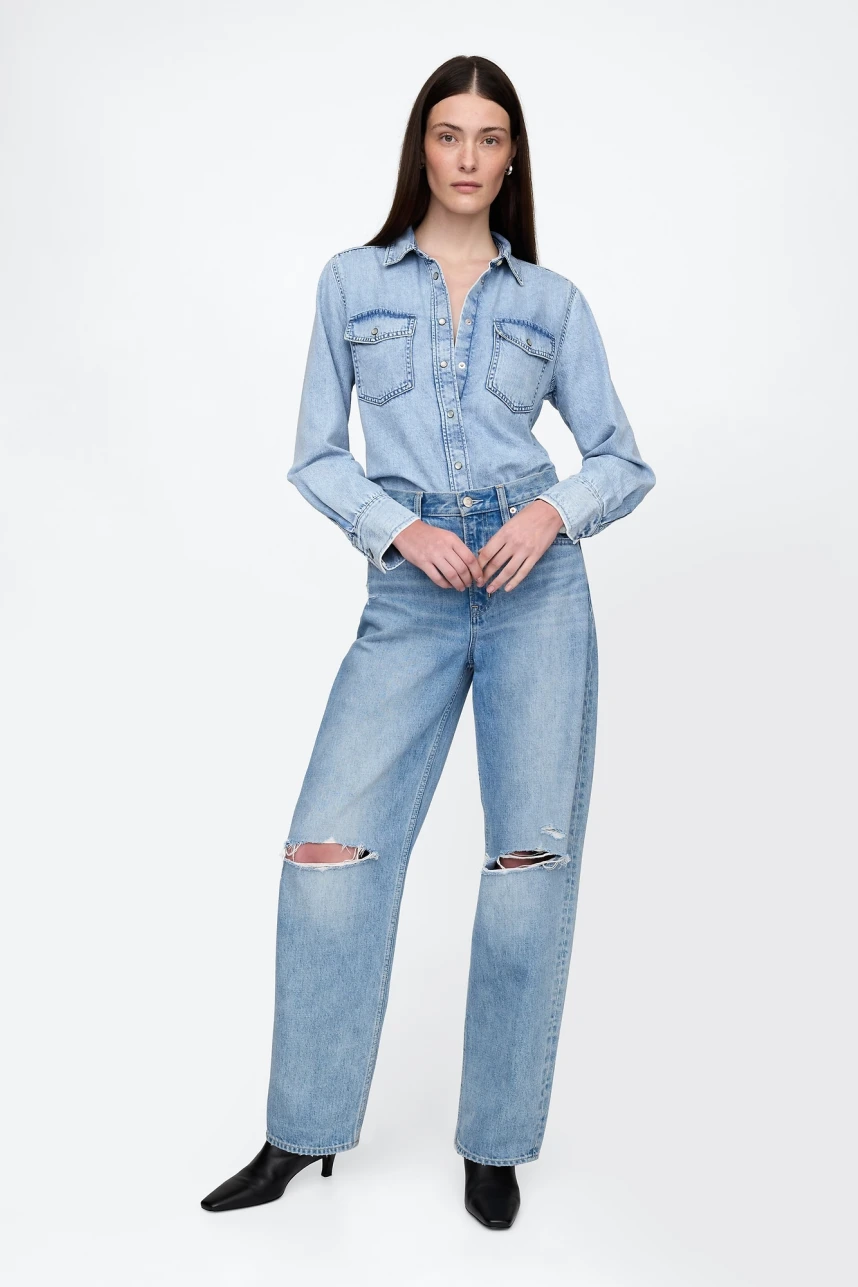 Camisa De Jean Ultrasoft Mujer Acid Wash