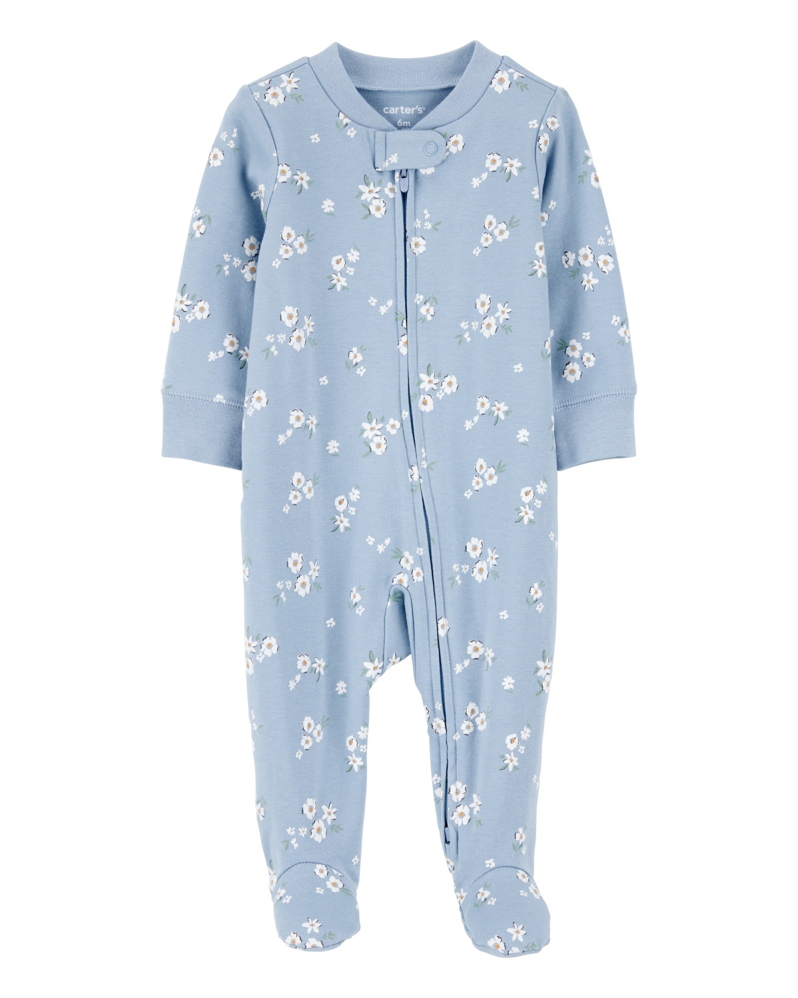 Pijama una pieza de algodón, con pie, diseño floral Sin color