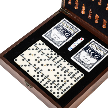 SET JUEGOS MADERA MARRON AJEDREZ, CARTAS, GENERALA Y DOMINÓ
