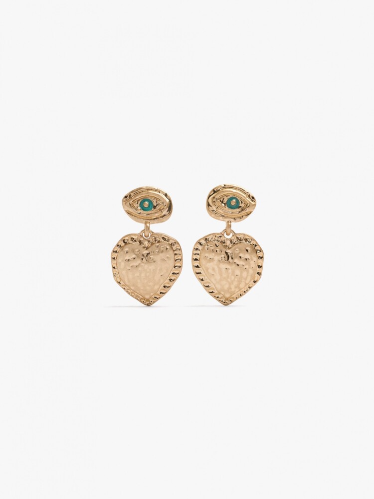 Pendientes Largos Ojo Y Corazón dorado