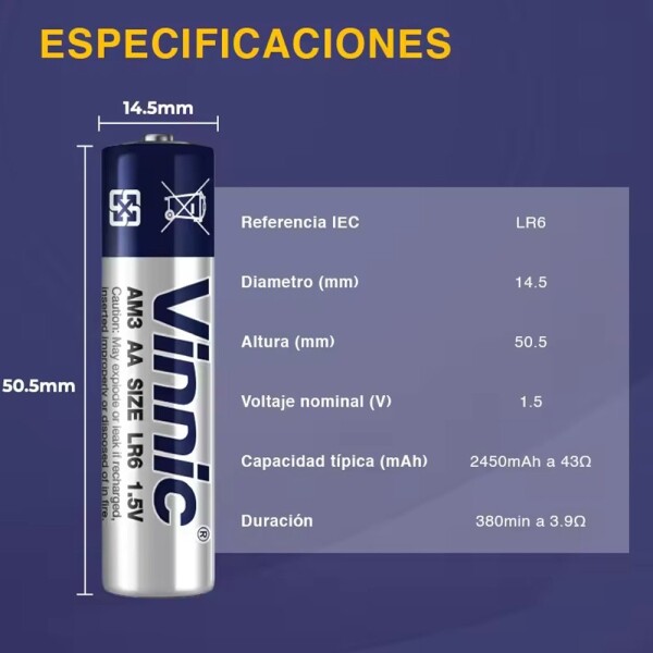 Pilas Alcalinas Vinnic Doble A AA X4 Batería Calidad Pilas Alcalinas Vinnic Doble A AA X4 Batería Calidad