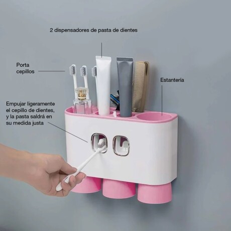 Soporte Cepillos Dispensador Pasta Dientes Multifunción Baño Rosa