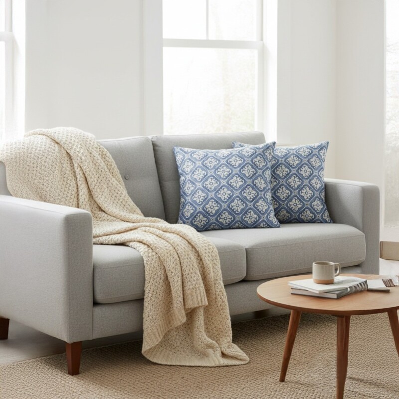 COJIN CUAD AZUL ESTAMP 45X45CM Unica