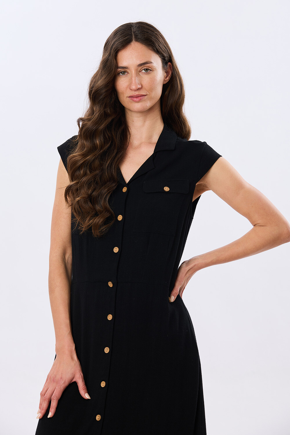 VESTIDO LISO DE LINO Negro