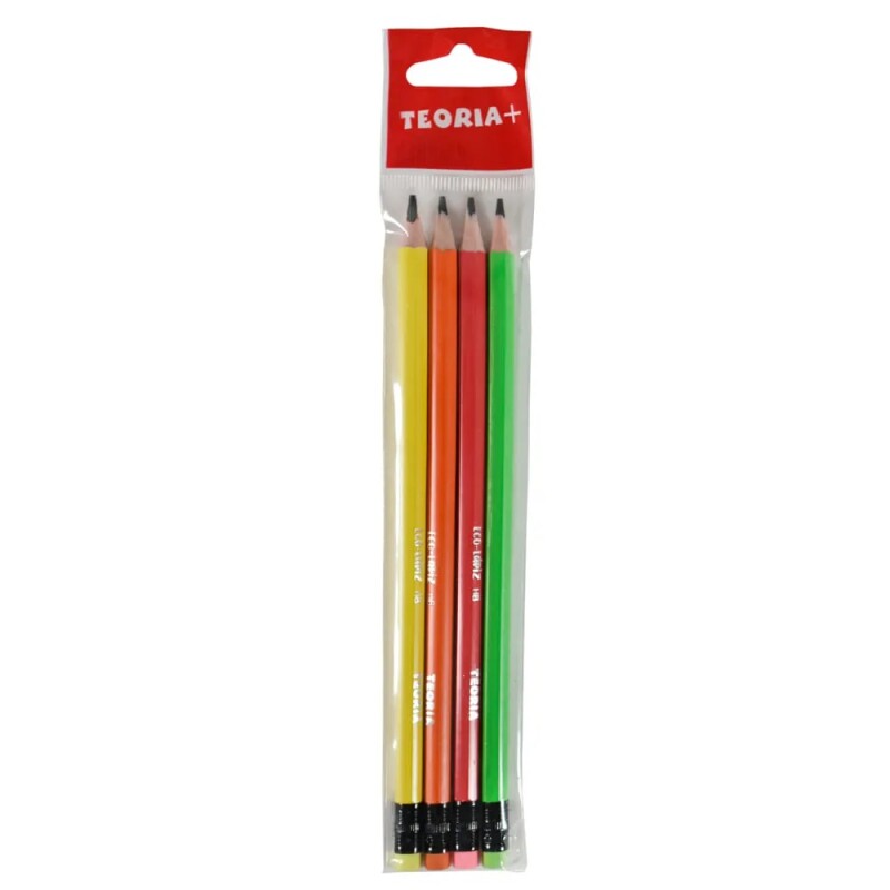 Eco-Lápices Hb Con Goma x4 Cuerpo Neón #ECO-LÁPICES HB CON GOMA X4 CUERPO NEÓN