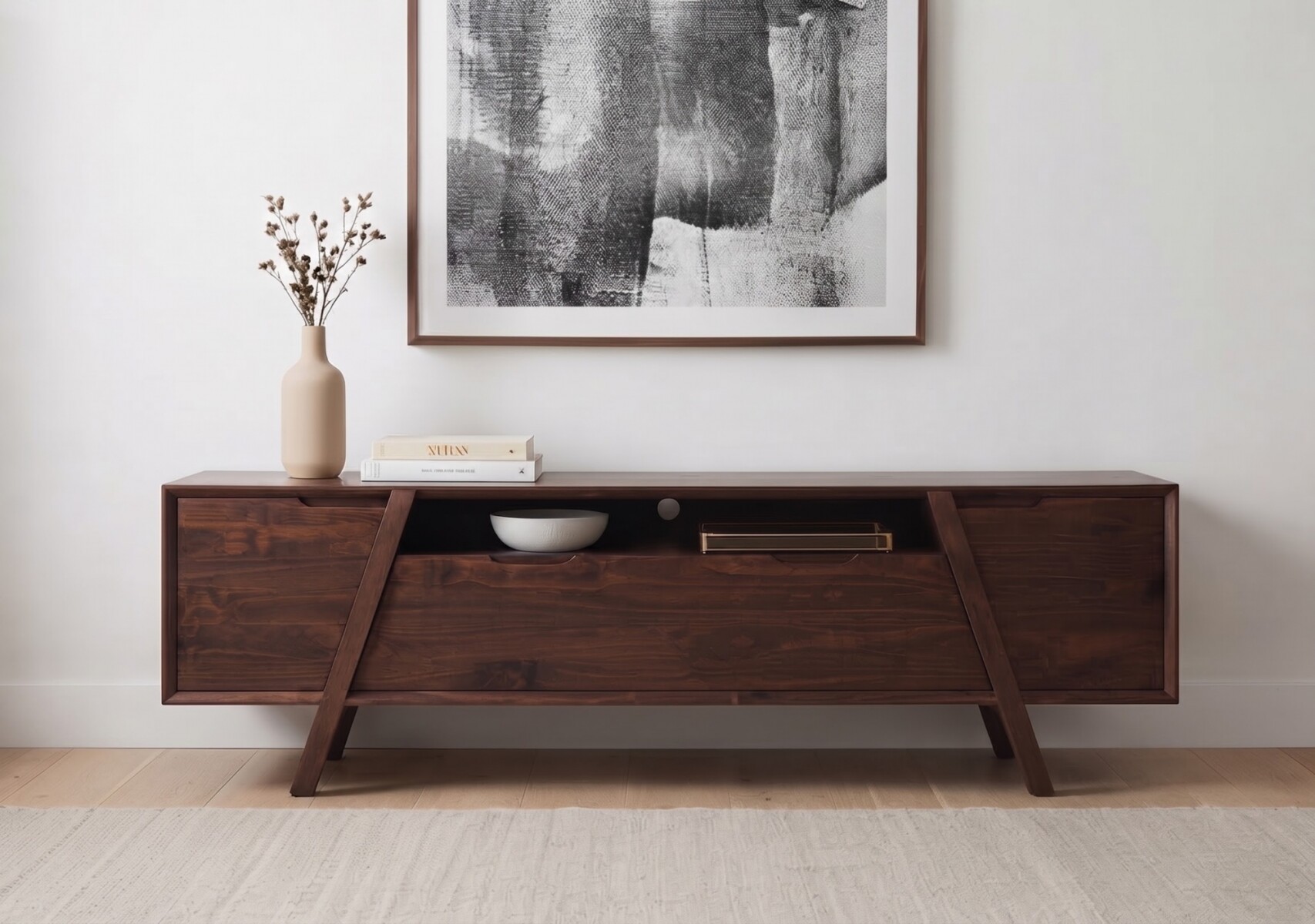 RACK PARA TV DE MADERA MACIZA 2 PUERTAS DISEÑO MODERNO 