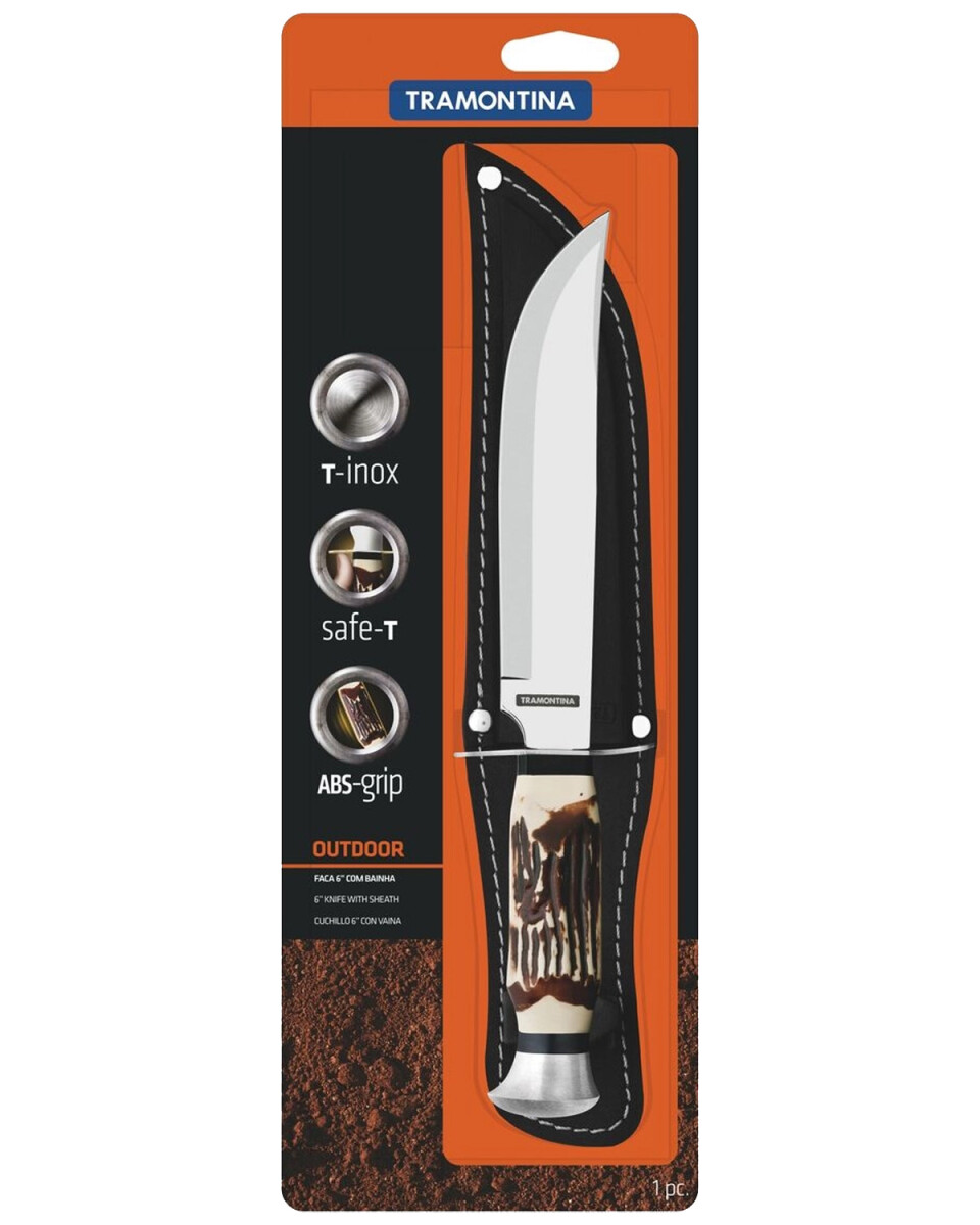 Cuchillo Deportivo 6" Tramontina Outdoor en Acero Inoxidable ABS y Vaina Negra 