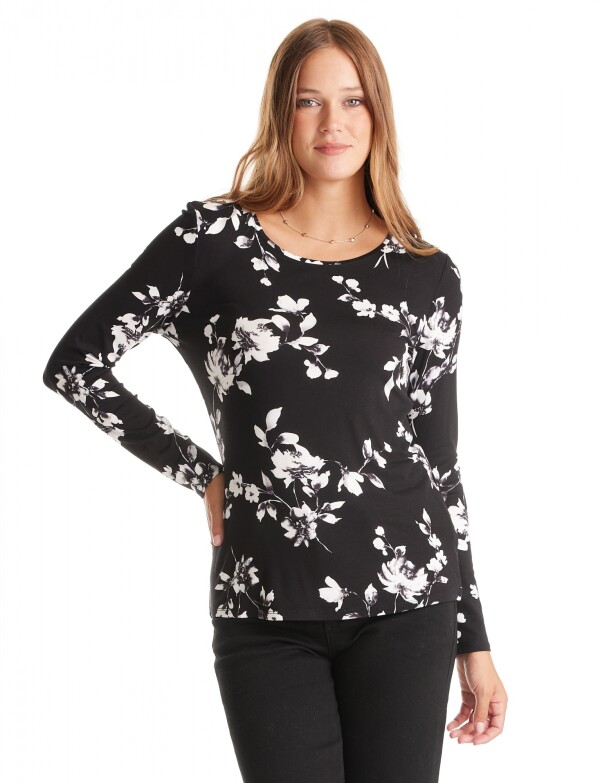 Remera Flores NEGRO/BLANCO