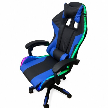 SILLA GAMER CON LUCES RGB ERGONOMICA RECLINABLE CON POSAPIE AZUL Y NEGRO SILLA GAMER CON LUCES RGB ERGONOMICA RECLINABLE CON POSAPIE AZUL Y NEGRO