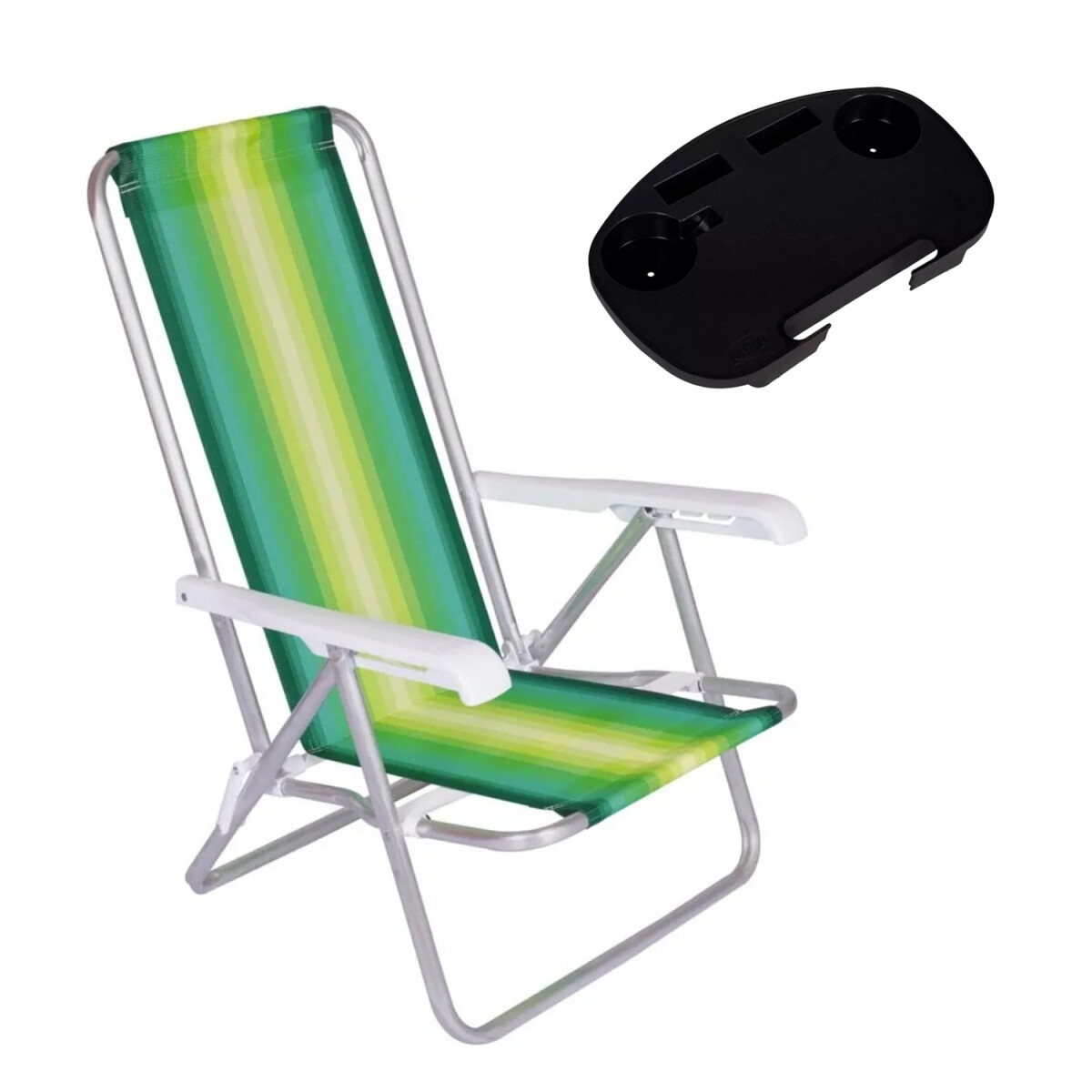 Silla Reclin 4Pos Aluminio 100Kg + Mesa Plastico Divisiones - Verde 