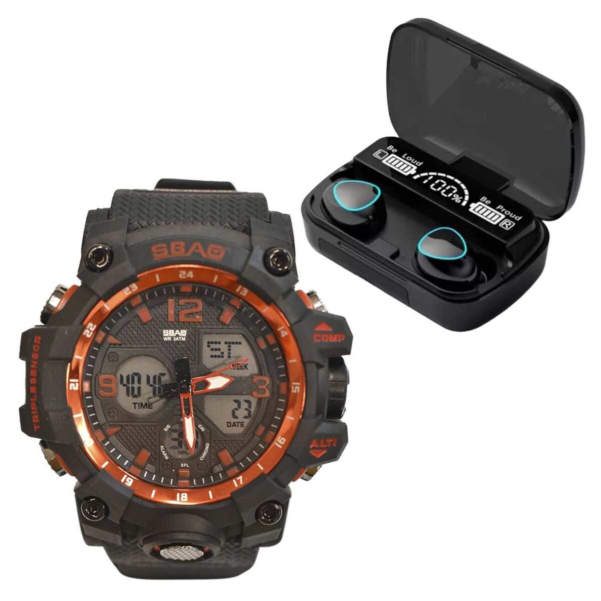 Set Reloj Deportivo Hombre + Auriculares M10 Inalámbricos BT - Rojo 