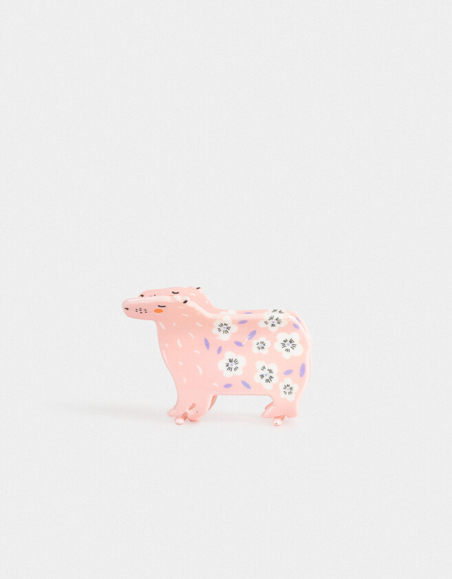 Hebillas Infantiles Animalito Broche Infantil Acrílico Capibara - Rosa Claro