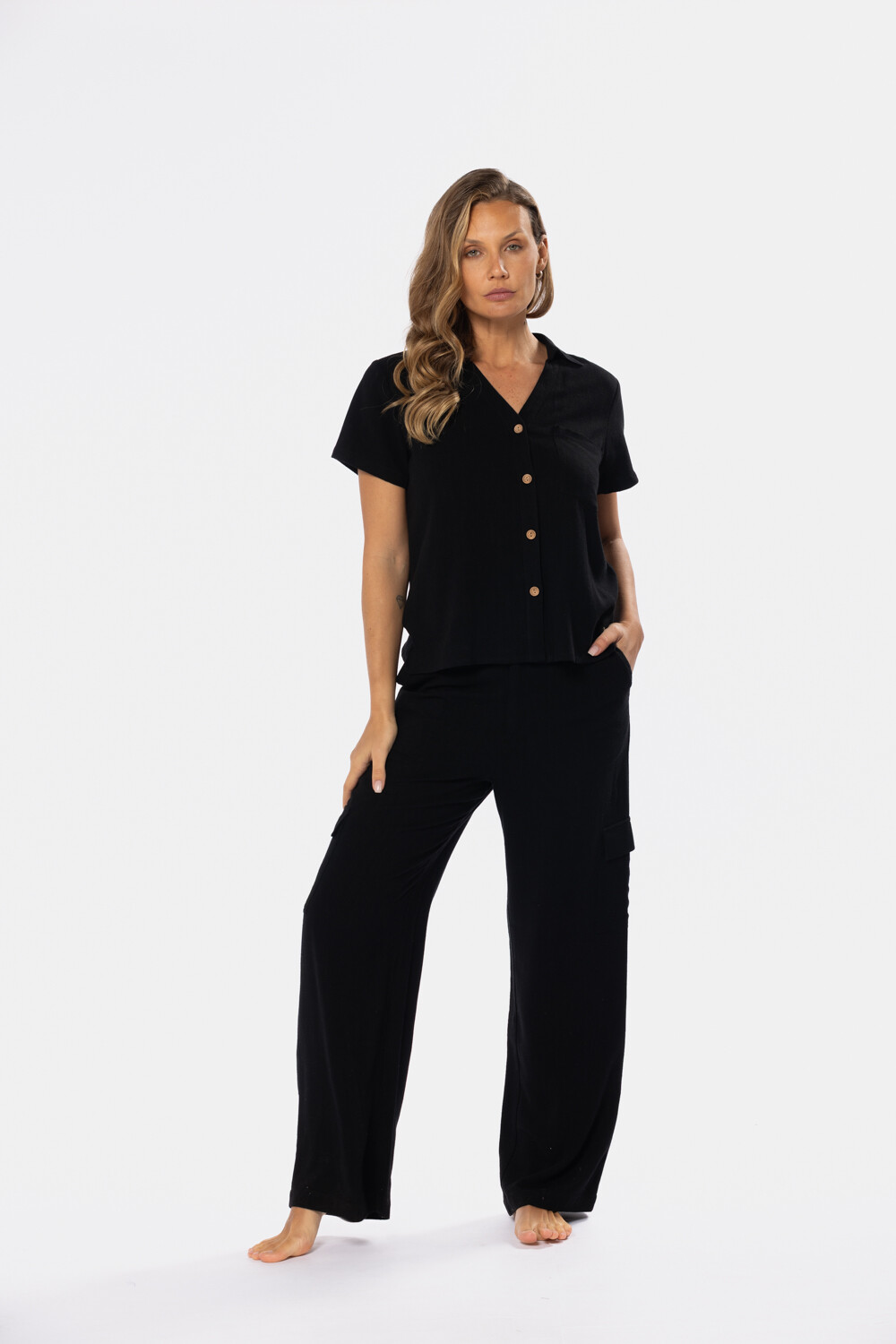 PANTALON CARGO DE LINO Negro