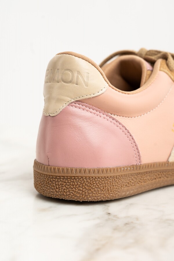 Zapatilla Cuero Combinada Rosa