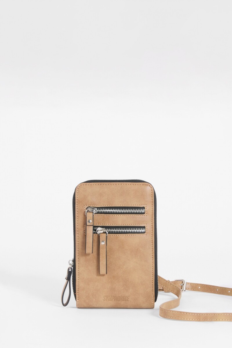 Porta celular tarjetero marrón