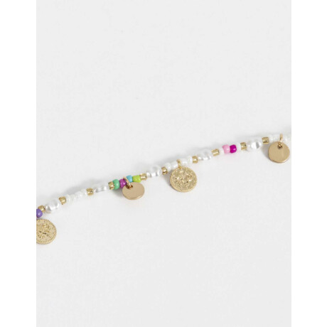 Tobillera En Perlas Y Dijes Dorado