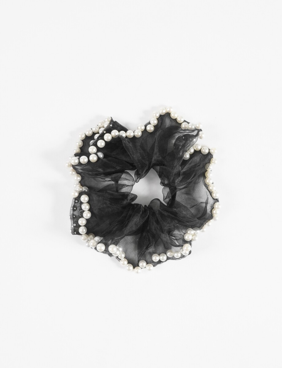 Gomita scrunchie tul perlas - negro 