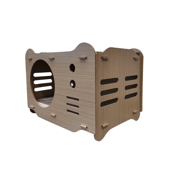 Casa Gatos Cama Cucha Cueva Madera MDF Corrugado Rascador Variante Color Madera Gris