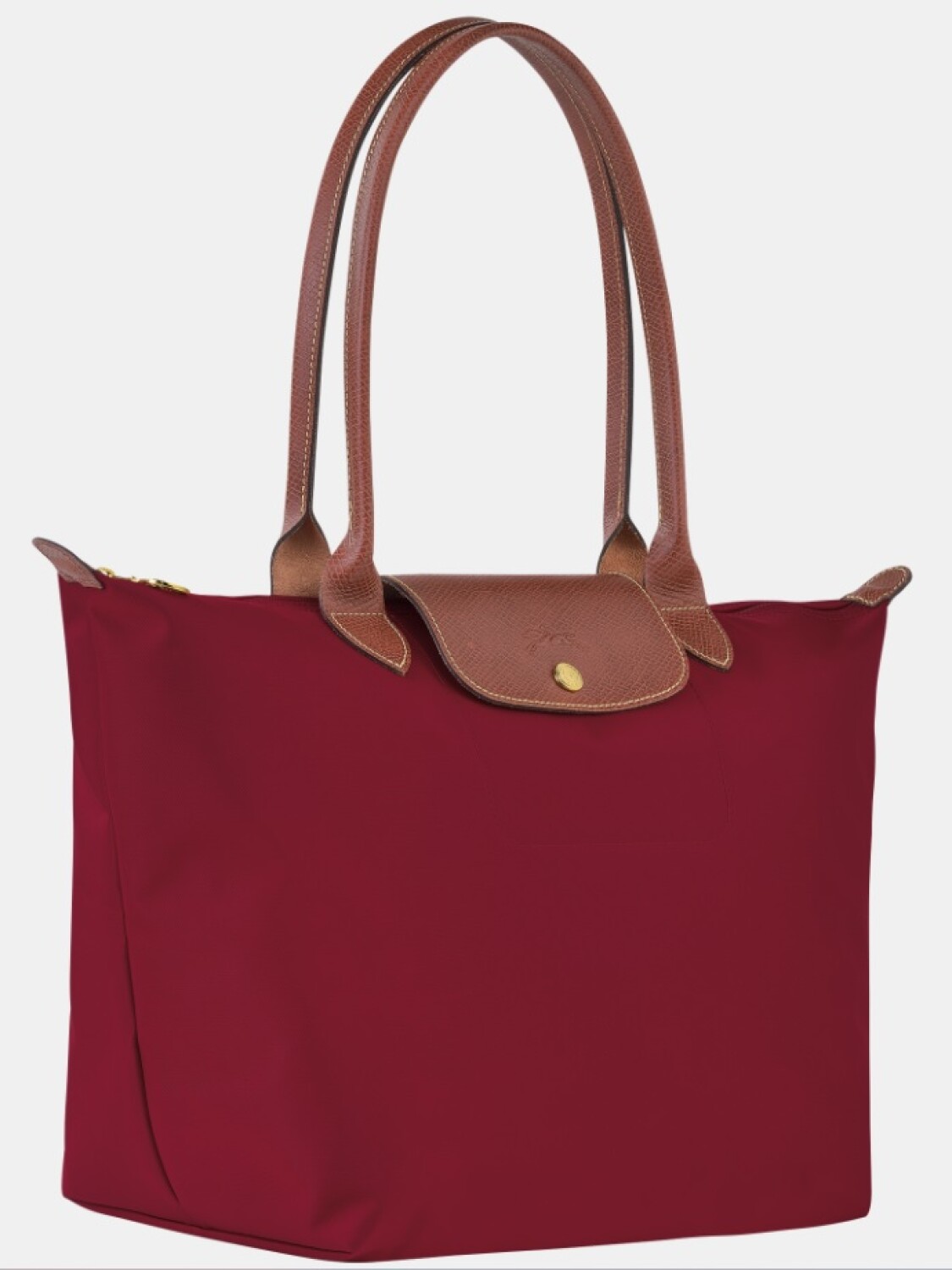 Longchamp -Cartera Longchamp plegable de nylon con cierre y asa corta, Le pliage S Bordó