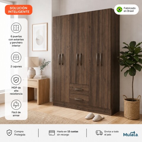 Ropero Placard 6 Puertas 2 Cajones Moderno Ancho 134 cm - Tabaco Ropero Placard 6 Puertas 2 Cajones Moderno Ancho 134 cm - Tabaco