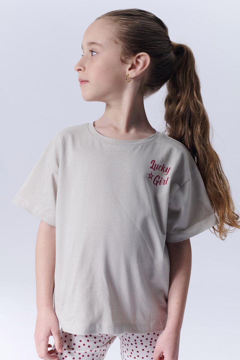 Remera manga corta estampa Lucky Beige Melange