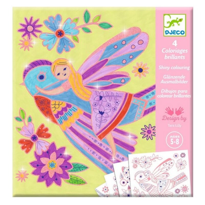 Set x4 láminas para colorear brillantes Hadas