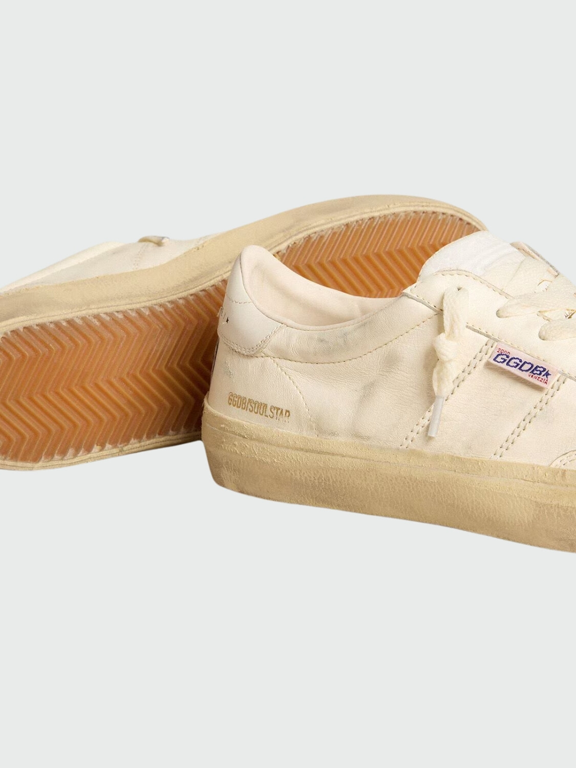 Golden Goose-Championes de cuero acordonados, Soul star Blanco