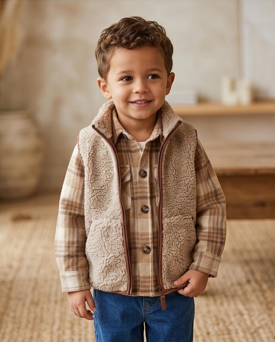 Chaleco Piel Forrado Beige 