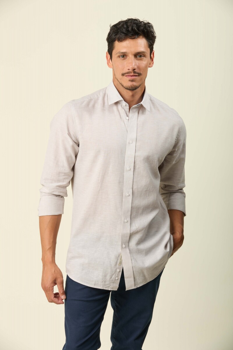 Camisa Lino Algodón Manga Larga - Crudo 