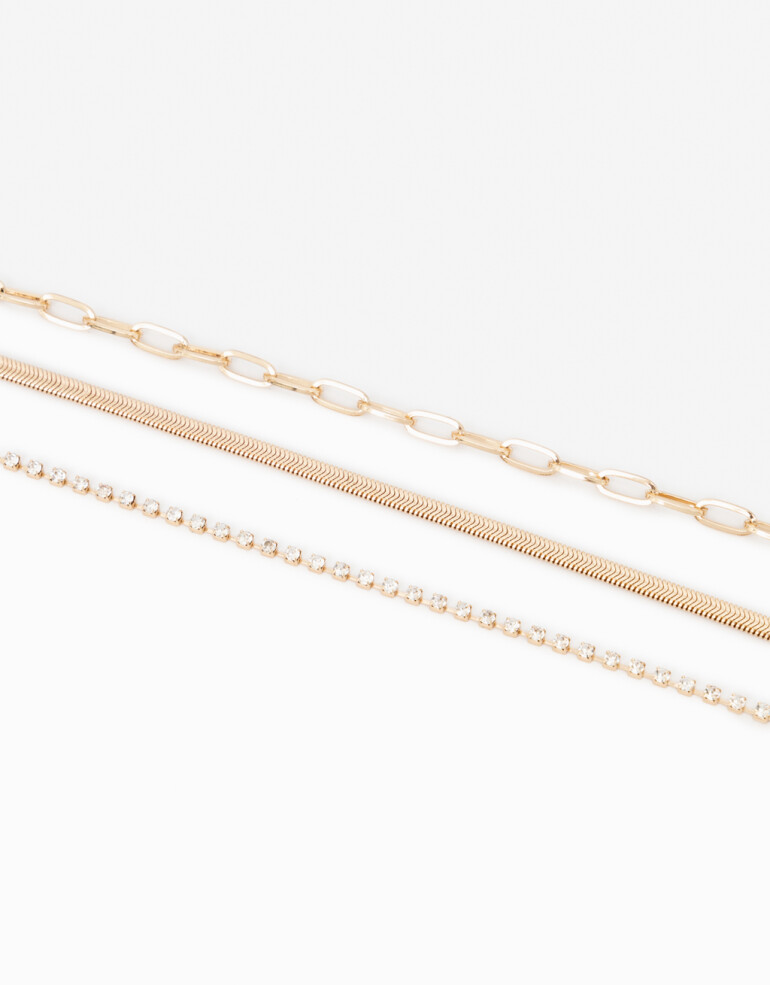 Pulseras Flexibles Sets Strass Set De Pulseras De Metal Y Strass. - Dorado