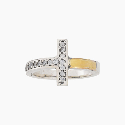 Anillo cruz en Plata y Oro con circonias Anillo Cruz En Plata Y Oro Con Circonias