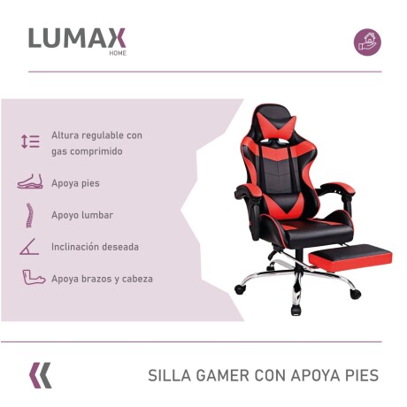 Silla Gamer Lumax Modelo ROM con Apoyapies Negro/Rojo