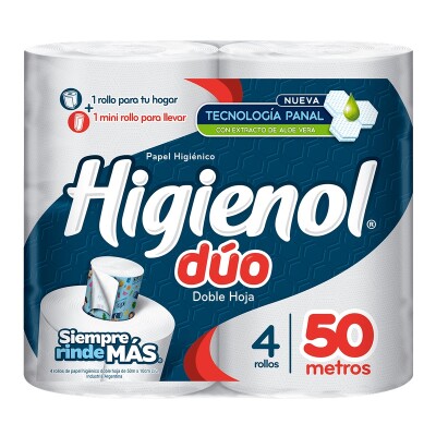 Papel Higiénico Higienol Duo C/aloe 50mts. Papel Higiénico Higienol Duo C/aloe 50mts.