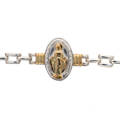 Pulsera religiosa de plata 925 y double en oro 18 ktes, VIRGEN MILAGROSA. Pulsera religiosa de plata 925 y double en oro 18 ktes, VIRGEN MILAGROSA.