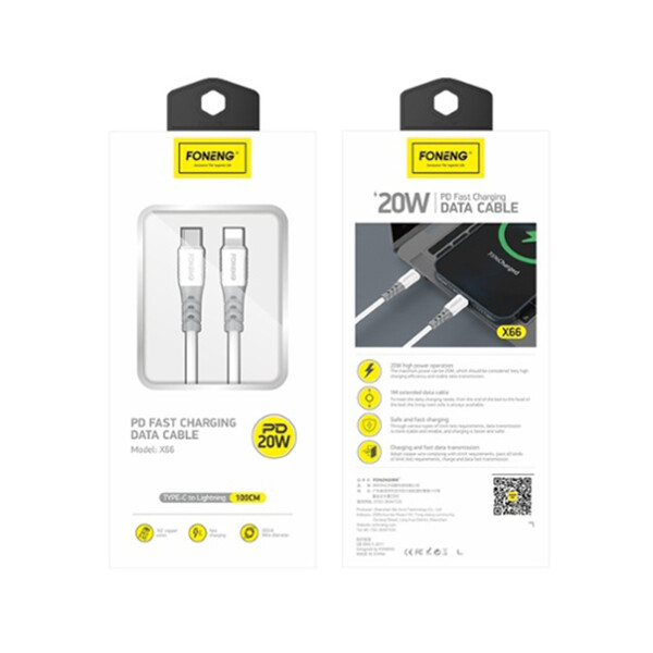 Cable Foneng X63 CABLE FONENG USB C X63 1MT 2.1A BLANCO