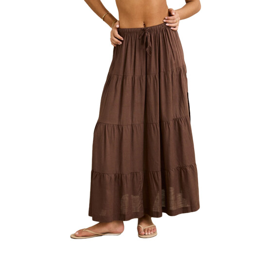 Pollera Rhythm Classic Tiered Maxi Skirt - Marrón Pollera Rhythm Classic Tiered Maxi Skirt - Marrón