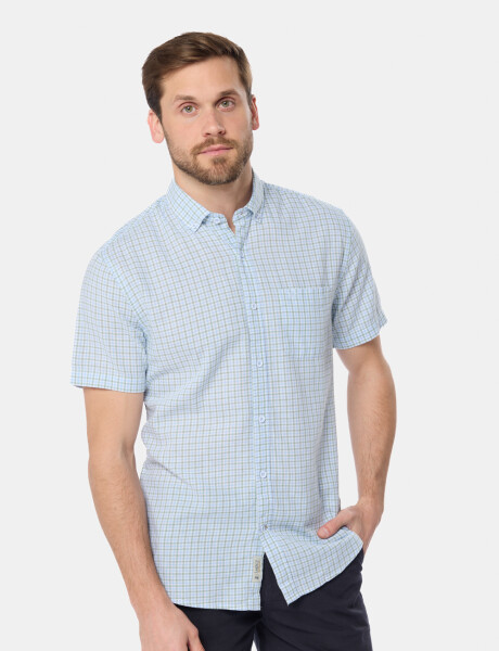 CAMISA CUADROS DE LINO Celeste