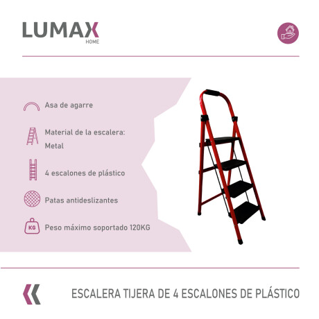 Escalera Tijera 4 Escalones De metal/plastico Rojo/Negro