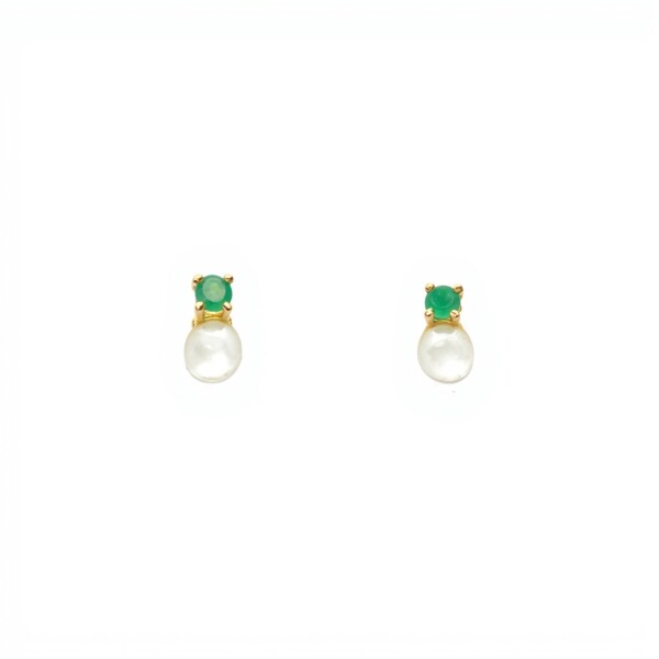 Caravanas Perlas- Oro bajo - Perla de río y esmeralda- CA8232 conperla